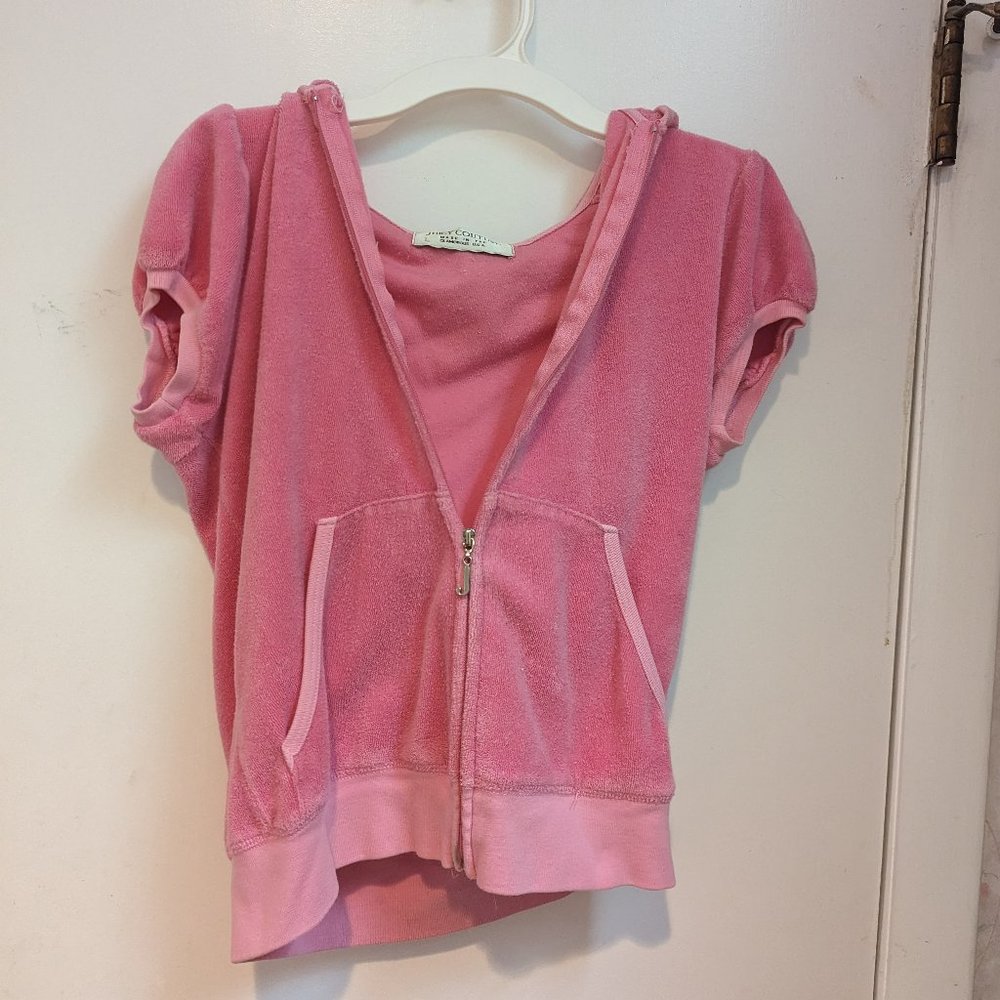 Vintage Pink Juicy Couture Velour Short Sleeve Hoodie Zip Up Size Child's L